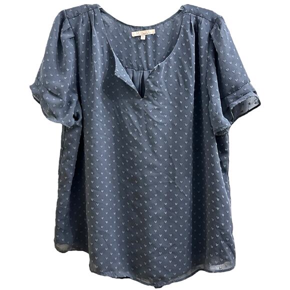 My Danielle Grey Swiss Dot Heart Textured Shortsleeve Blouse XL Gray - Picture 1 of 8